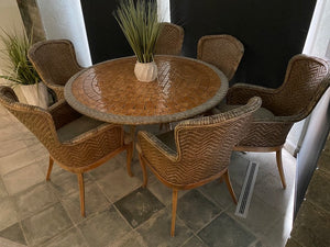 Round Tile Table + 6 Wicker Style Chairs