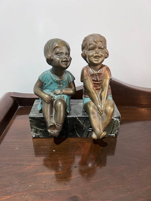 Small Bronze Sculpture by D.H. Chiparus- 'Kids Sitting on Bench'