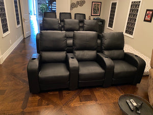 Black Leather Reclining Theatre Chairs (*3 Sets of 3 Available- priced separately)