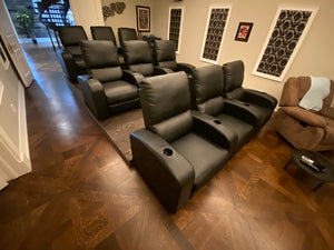 Black Leather Reclining Theatre Chairs (*3 Sets of 3 Available- priced separately)
