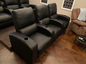 Black Leather Reclining Theatre Chairs (*3 Sets of 3 Available- priced separately)