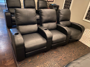 Black Leather Reclining Theatre Chairs (*3 Sets of 3 Available- priced separately)