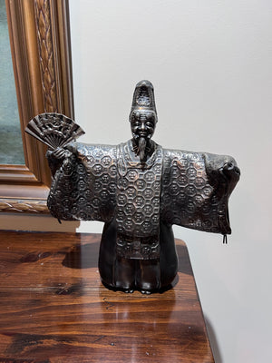 Japanese Noh Figurine with Removable Okina Mask and Fan