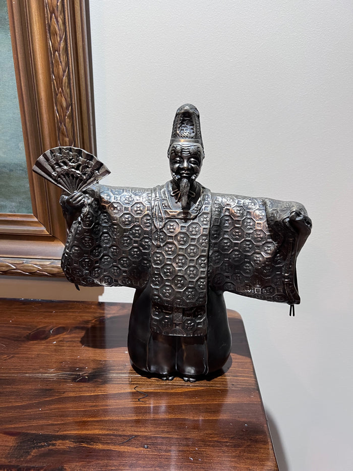Japanese Noh Figurine with Removable Okina Mask and Fan