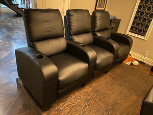 Black Leather Reclining Theatre Chairs (*3 Sets of 3 Available- priced separately)