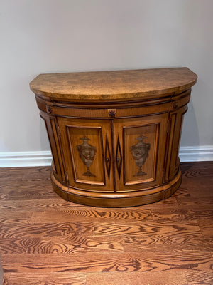 Ornate Demilune Table, Painted Design with a Faux Marble Top