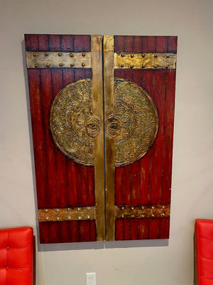 Red "Double Door Panels" Wall Art (2 Panels)