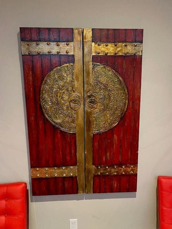 Red "Double Door Panels" Wall Art (2 Panels)