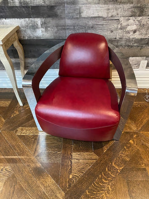 2 Red Leather & Chrome Aviator Chairs
