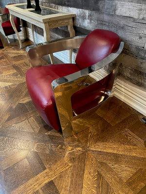 2 Red Leather & Chrome Aviator Chairs