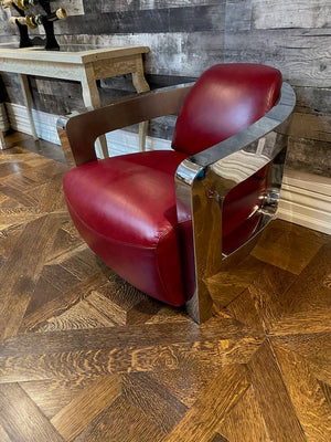 2 Red Leather & Chrome Aviator Chairs