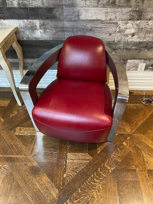 2 Red Leather & Chrome Aviator Chairs