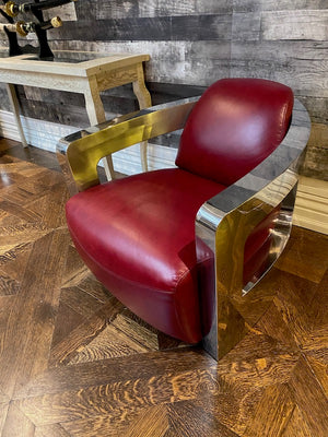 2 Red Leather & Chrome Aviator Chairs