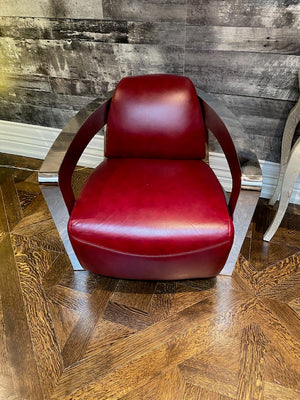 2 Red Leather & Chrome Aviator Chairs