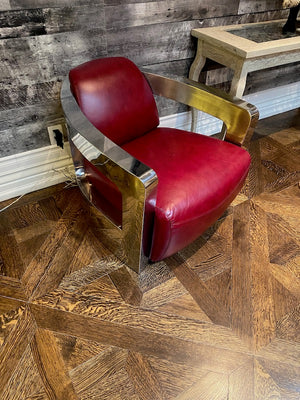 2 Red Leather & Chrome Aviator Chairs
