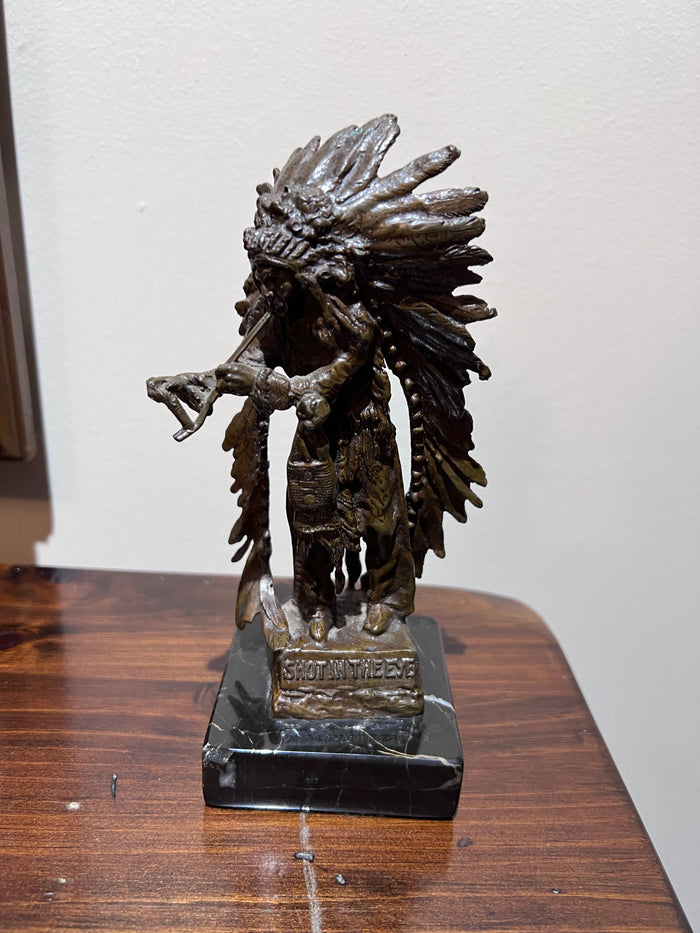 Carl Kauba Bronze Sculpture 'Shot in the Eye' on Marble Base