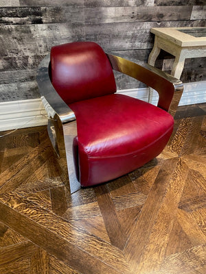 2 Red Leather & Chrome Aviator Chairs