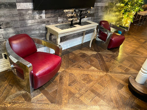 2 Red Leather & Chrome Aviator Chairs