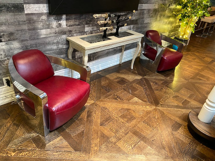 2 Red Leather & Chrome Aviator Chairs