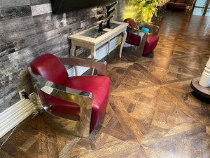 2 Red Leather & Chrome Aviator Chairs