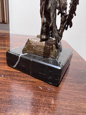 Carl Kauba Bronze Sculpture 'Shot in the Eye' on Marble Base