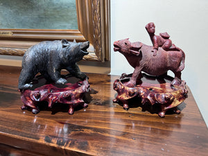 Bear and Bull Wood Figurines on Stands