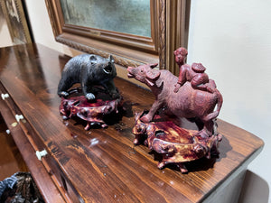 Bear and Bull Wood Figurines on Stands