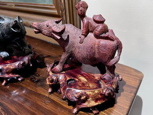 Bear and Bull Wood Figurines on Stands