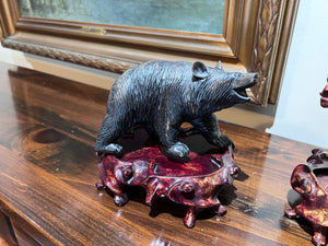 Bear and Bull Wood Figurines on Stands
