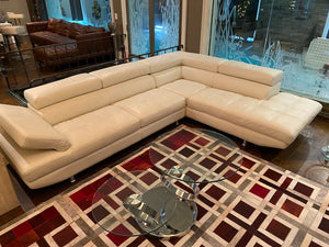 White Leather Sectional Sofa- Left Facing