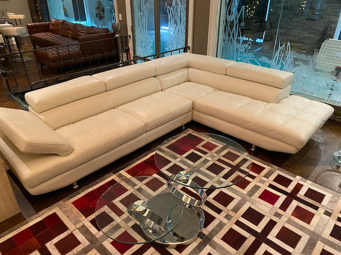 White Leather Sectional Sofa- Left Facing