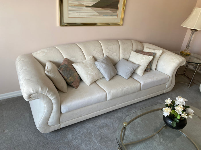 Cream Upholstered Flower Print 3-Seater Sofa