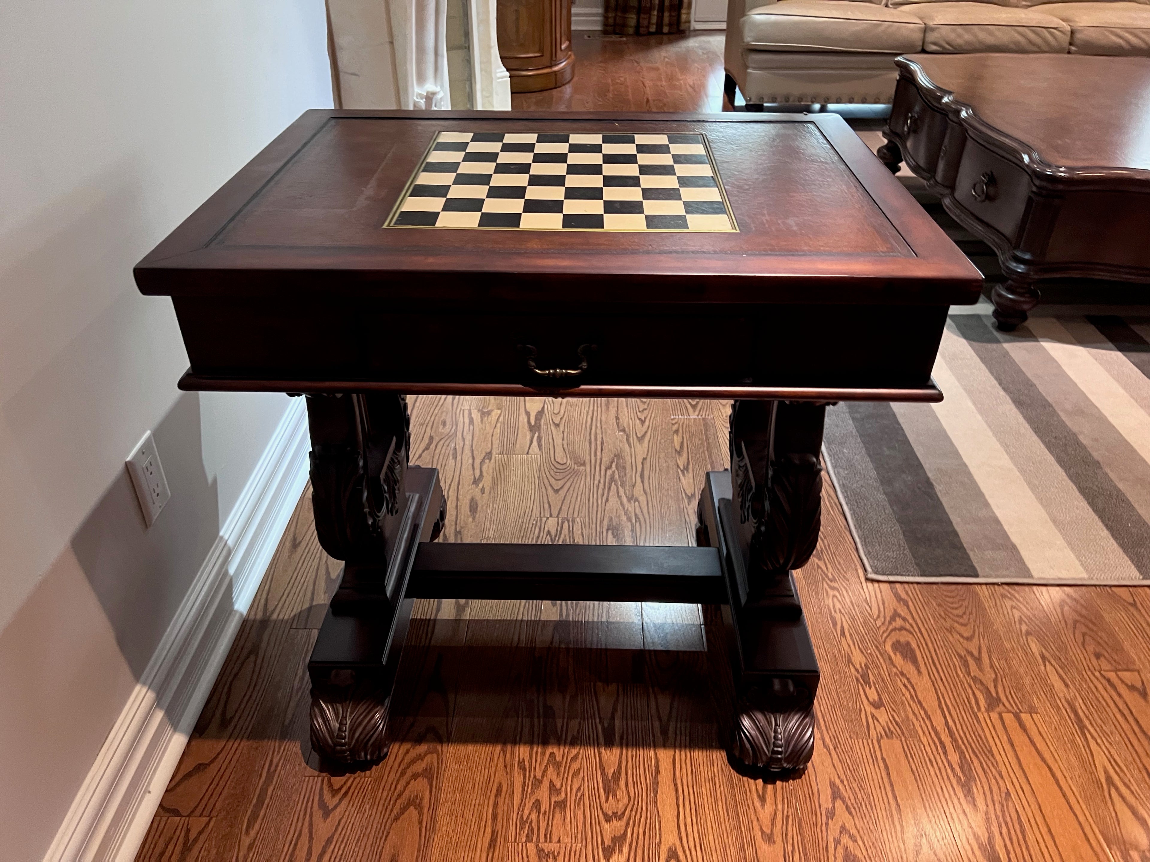 Leather Inlaid Chess/Games Table