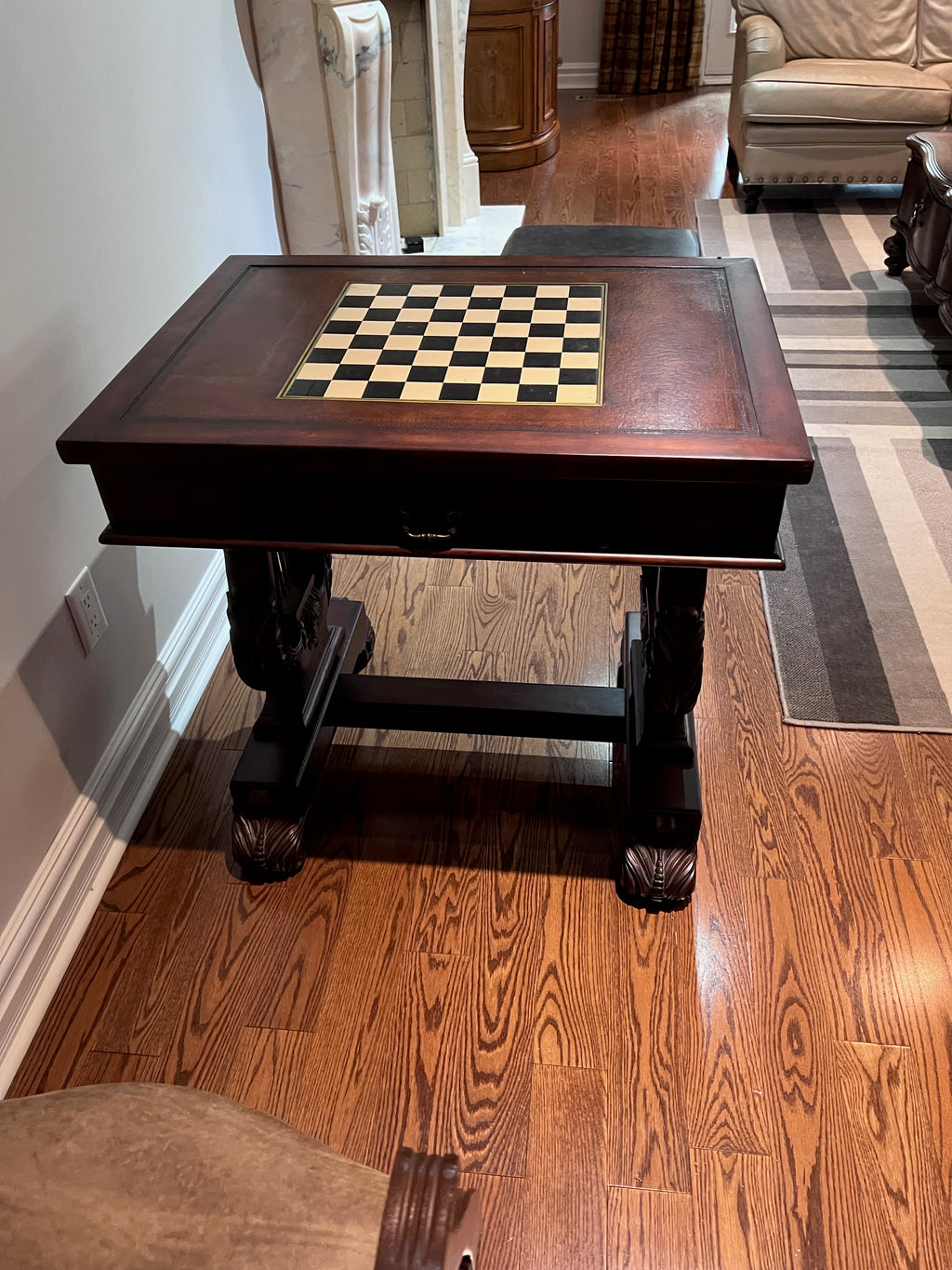 Leather Inlaid Chess/Games Table