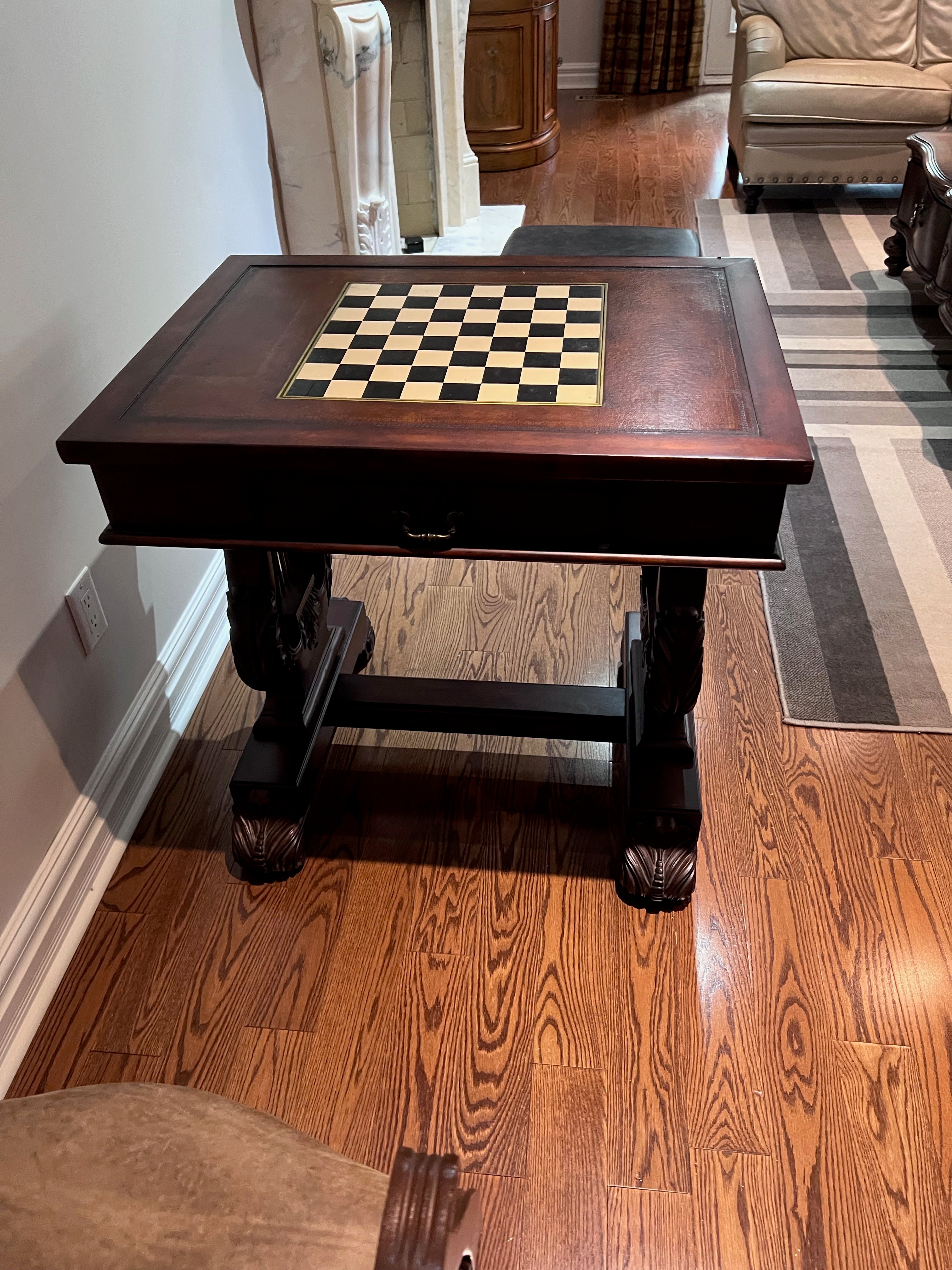Leather Inlaid Chess/Games Table