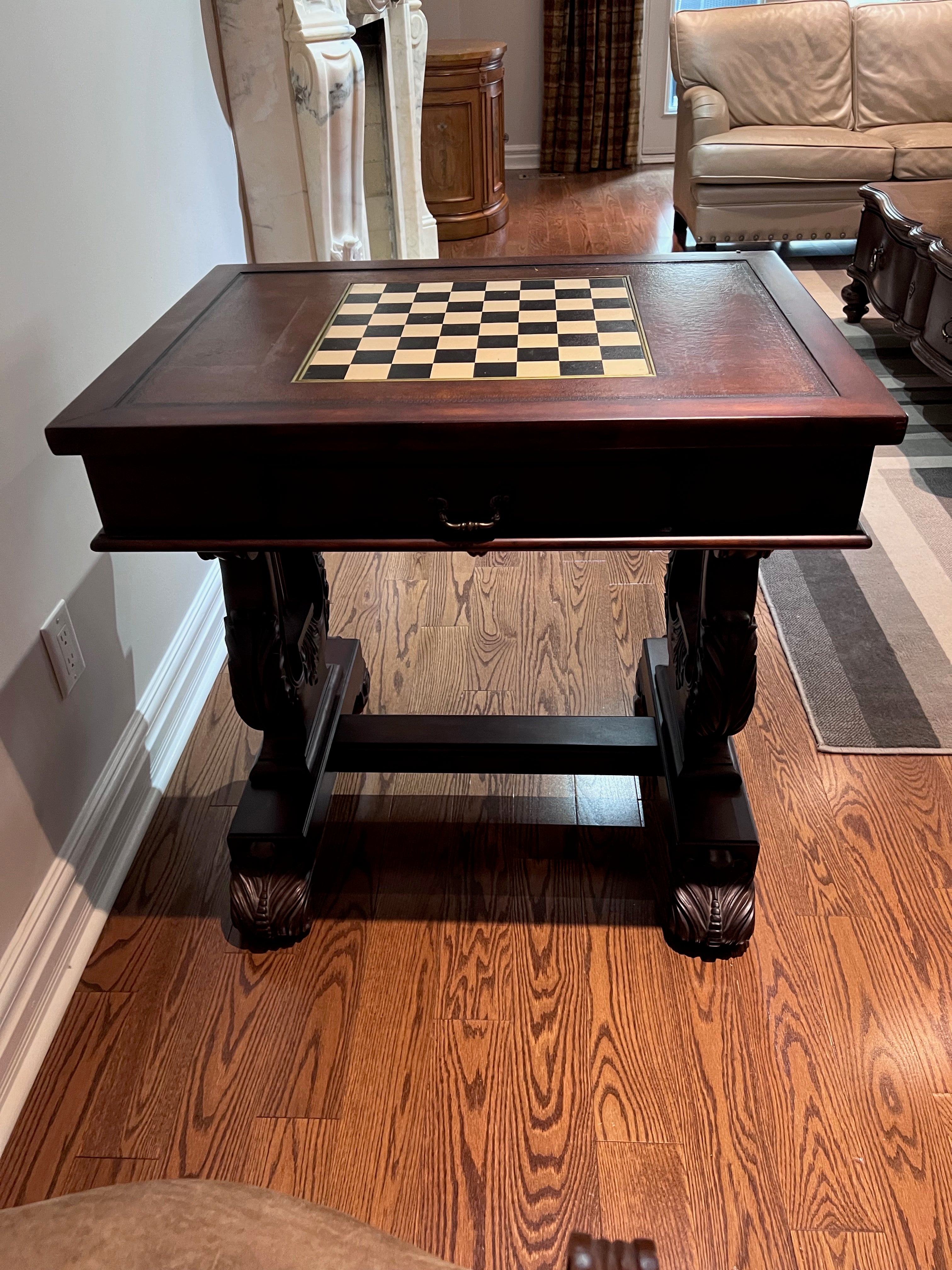 Leather Inlaid Chess/Games Table