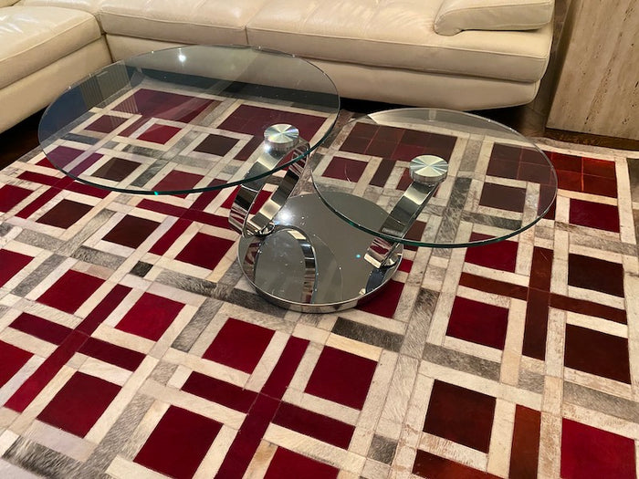 Contemporary Round Glass Coffee Table with 2 Levels, Adjustable (*2 identical tables available)