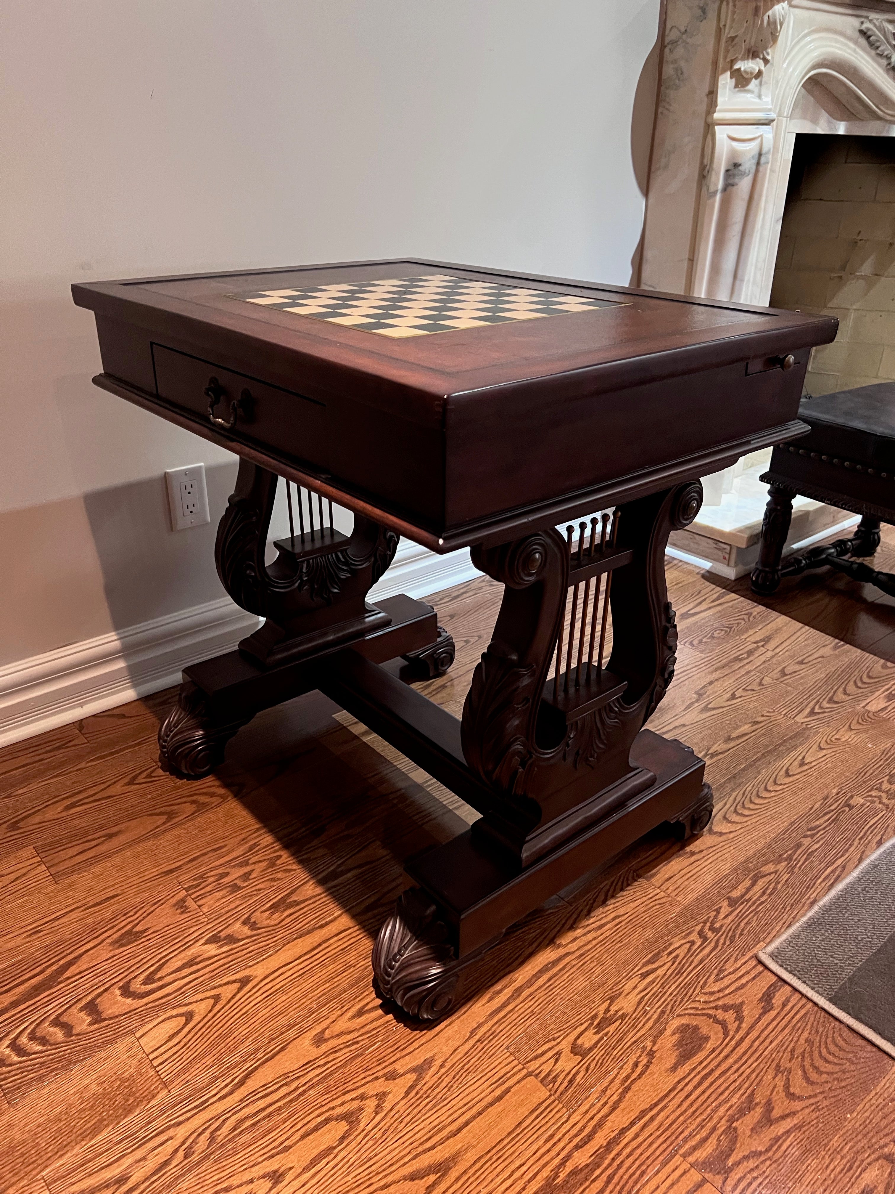 Leather Inlaid Chess/Games Table