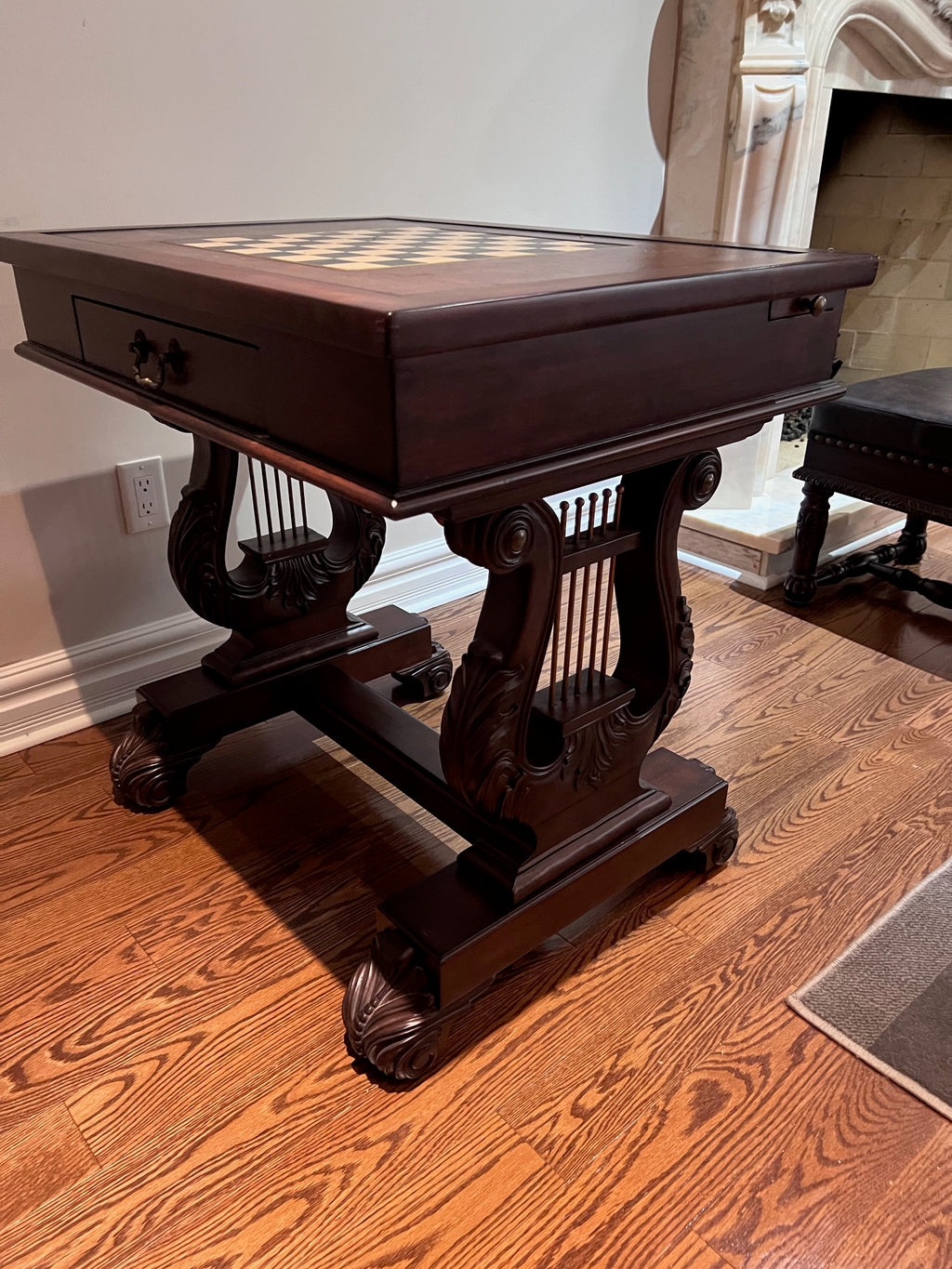 Leather Inlaid Chess/Games Table