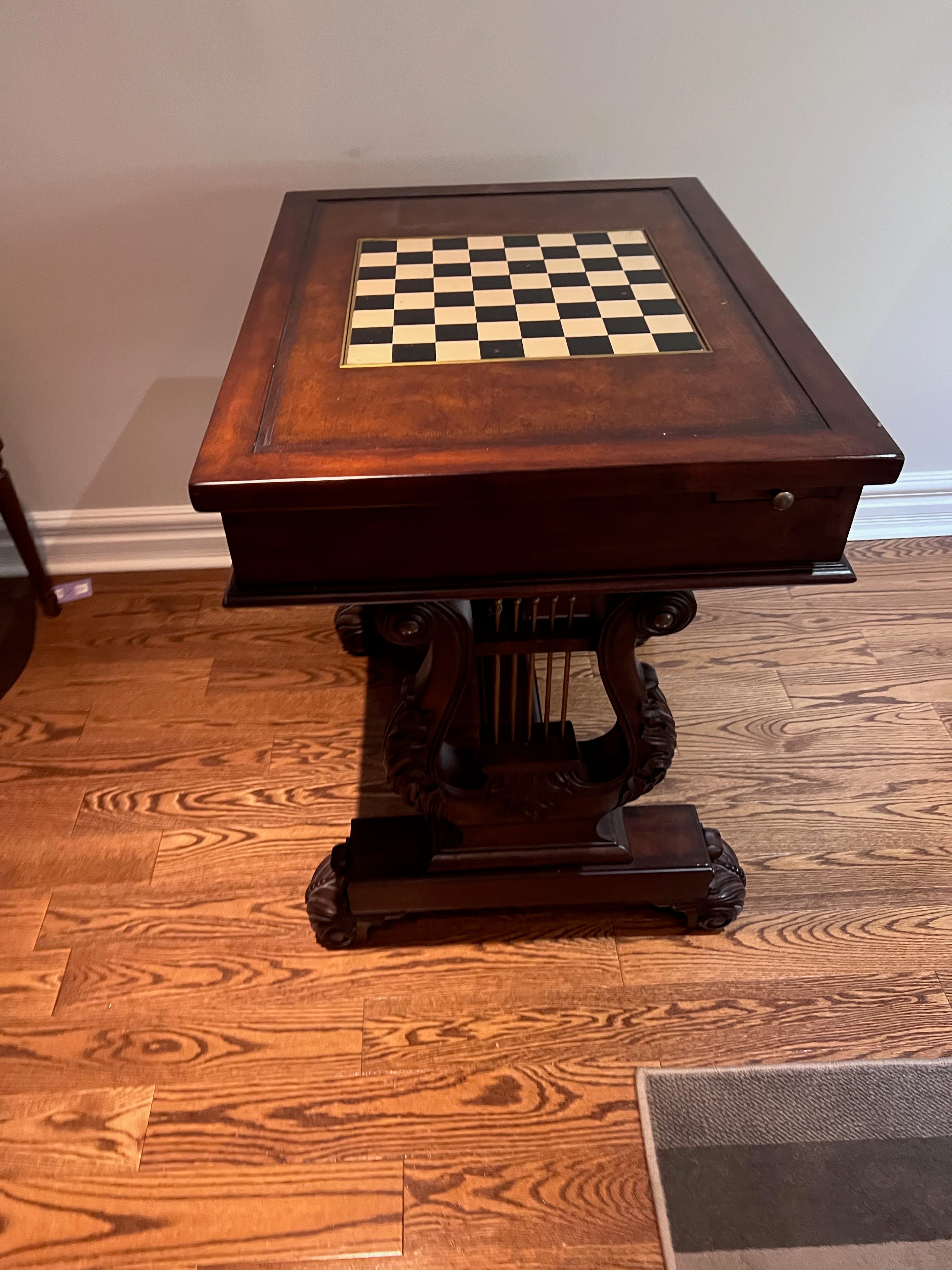 Leather Inlaid Chess/Games Table