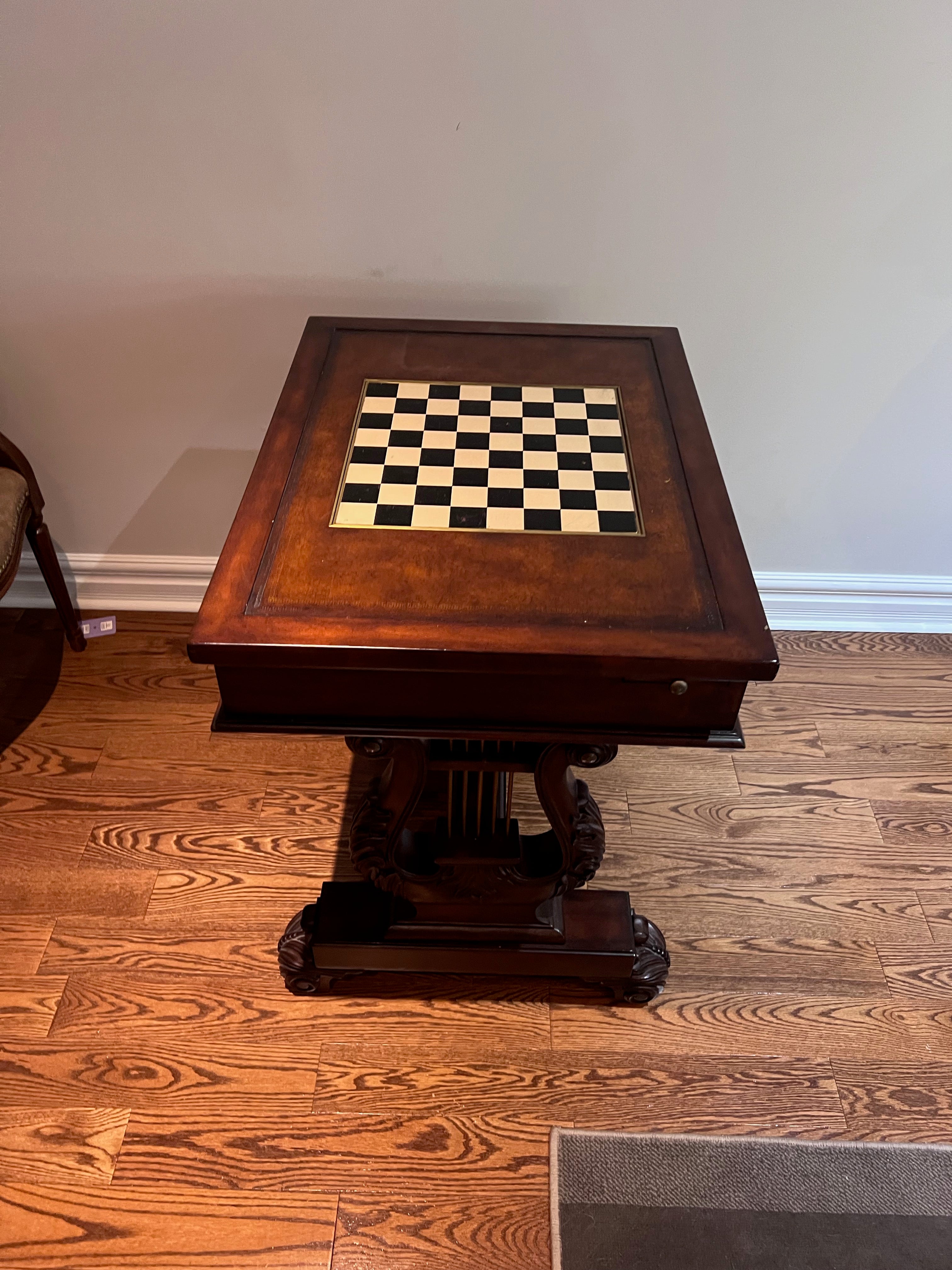 Leather Inlaid Chess/Games Table