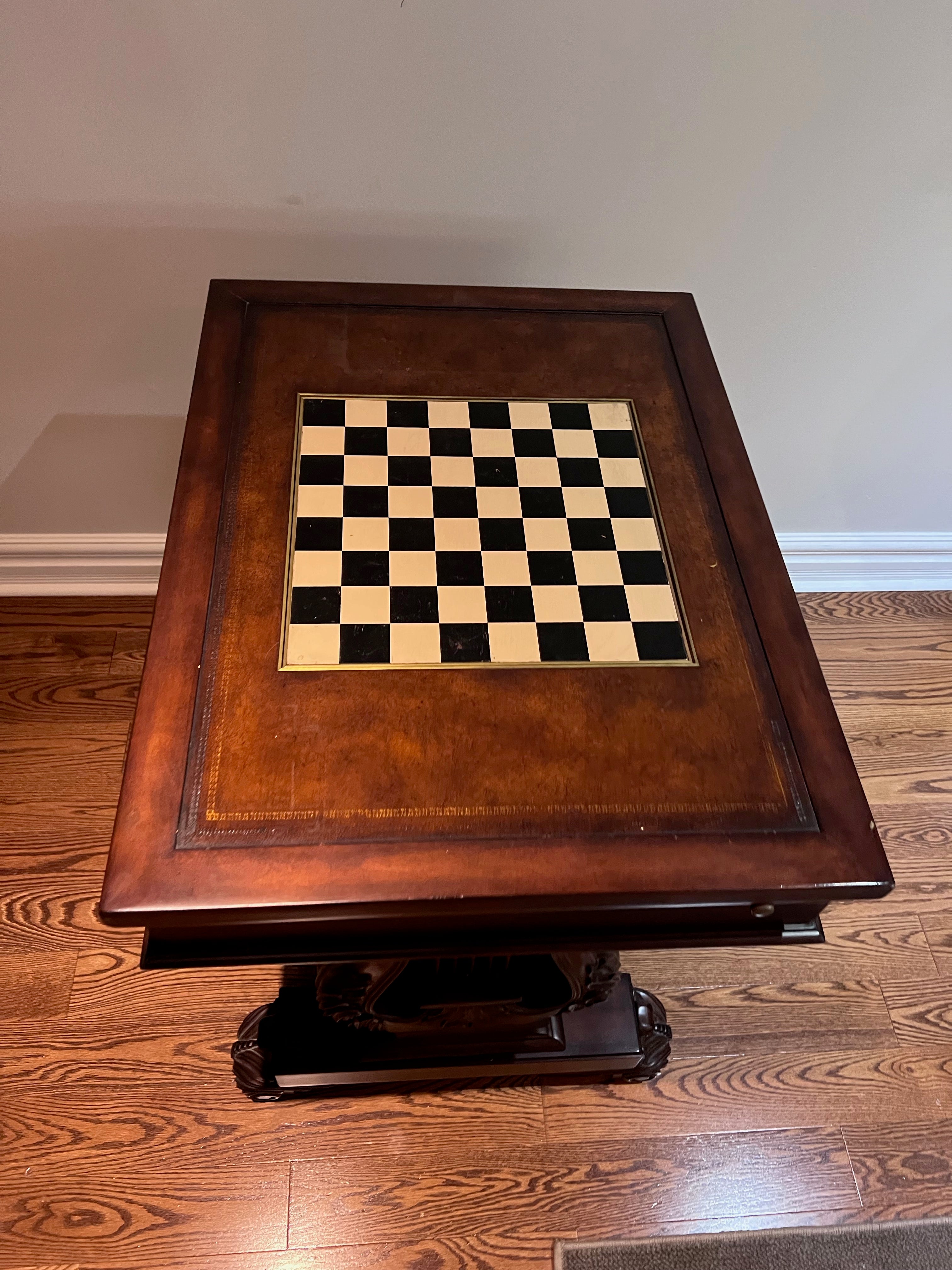 Leather Inlaid Chess/Games Table
