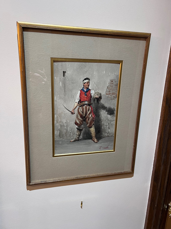 E. Torrini (Italian, 19th Century) Signed Watercolor on Paper- 'Priest in a Church Interior'