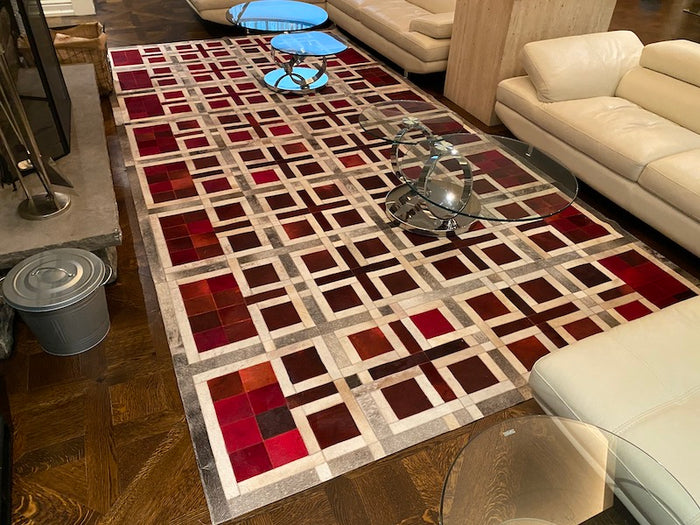Custom Made Red Patterned Abstract Thin Profile Rug