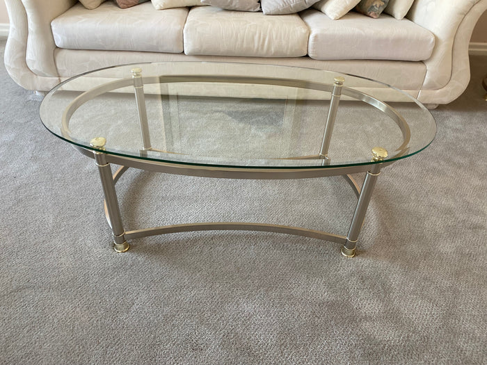 Oval Glass Top Coffee Table, Metal Base