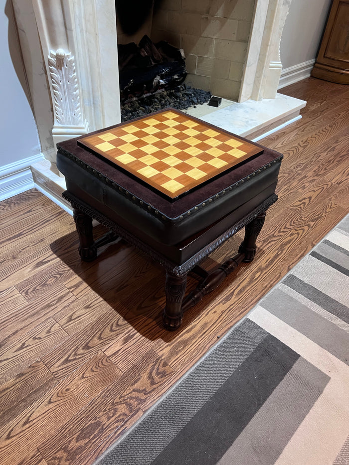 Mahogany-Stained and Faux-Leather "Captain Jack" Stool with Gameboard