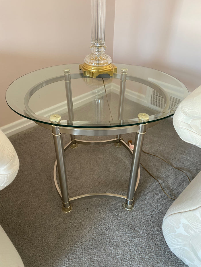 Round Glass Top Side Table, Metal Base