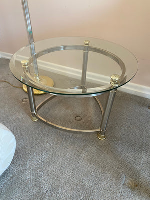 Round Glass Top Low Profile Side Table, Metal Base