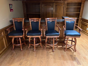 4 Wood and Black Leather Bar Stools