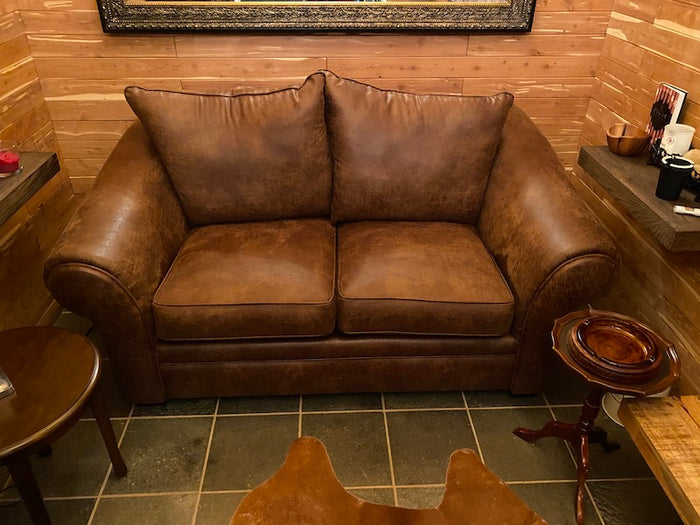 Brown Nubuck Leather Love Seat